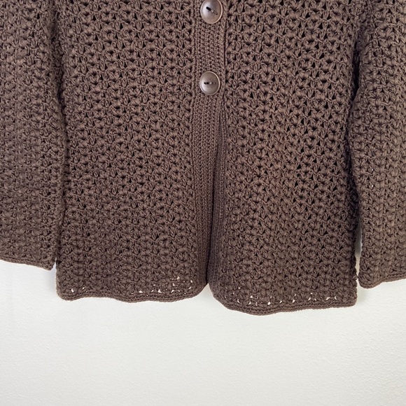 Talbots Women's Small Hand Knit Brown Cropped Cardigan Cottagecore Fisherman - Picture 2 of 7